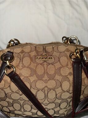 Coach Khaki Signature Canvas Satchel with Dark Brown Leather Trim
